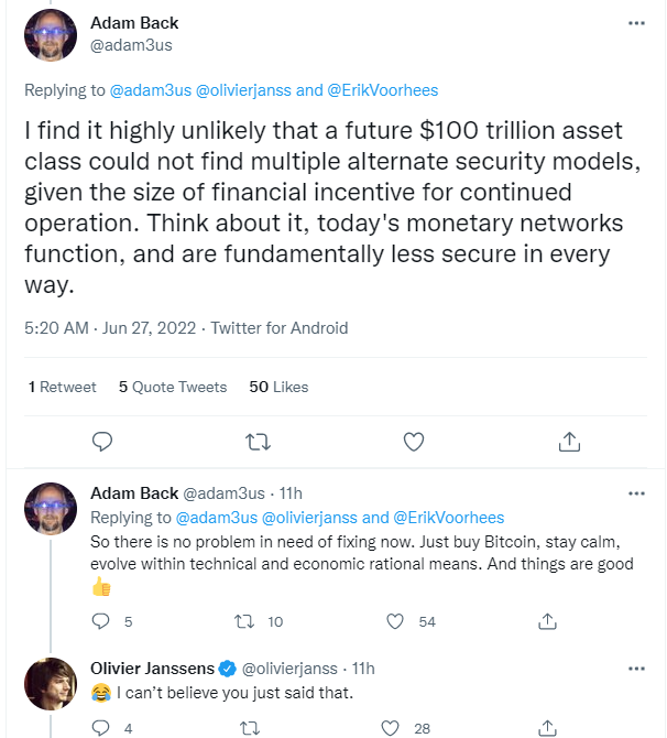 Adam Back post advising people to buy BTC and stay calm