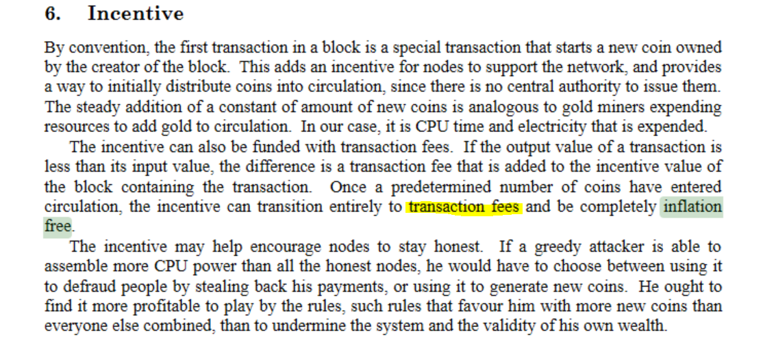 Bitcoin whitepaper excerpt on transaction fees as the long-term incentive